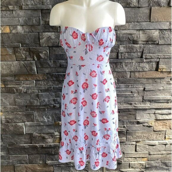 Sunday Best Floral Dress Strapless‎ Midi Blue Floral Smocked Back Aritzia Size M - Picture 1 of 5